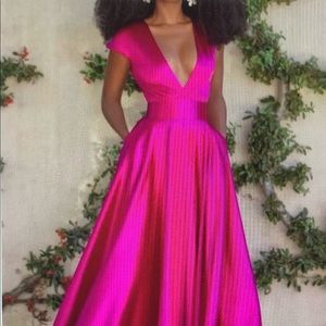 Hot Pink Satin Short Sleeve Midi Dress Size L